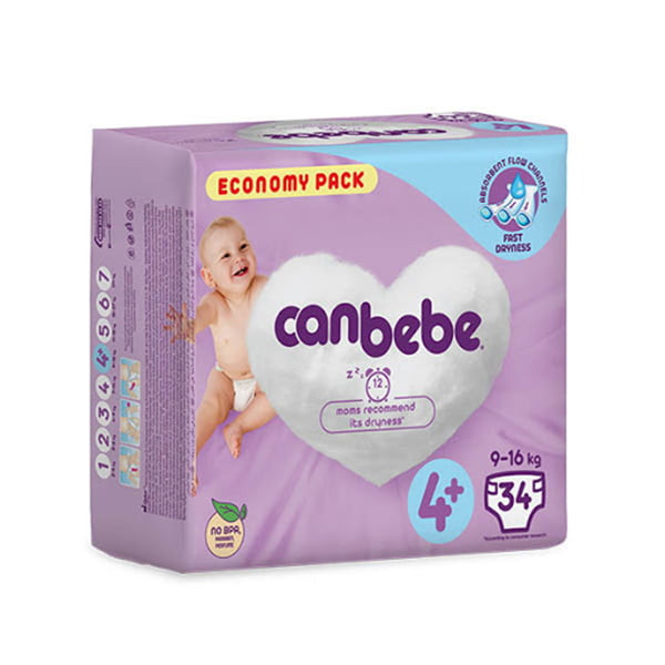 پوشک بچه جان به به مدل beb424e سایز 4+ بسته 34 عددی